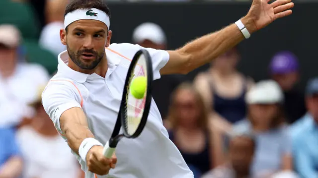 Grigor Dimitrov plays a backhand