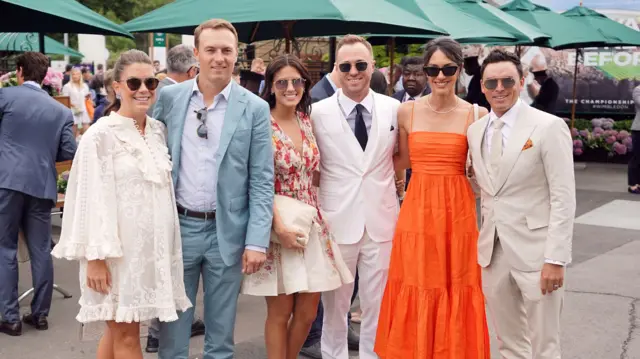 Jordan Spieth, Justin Thomas and Rickie Fowler with their partners at Wimbledon