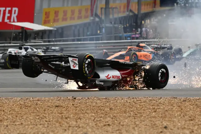 Zhou Guanyu is upside down in his Alfa Romeo