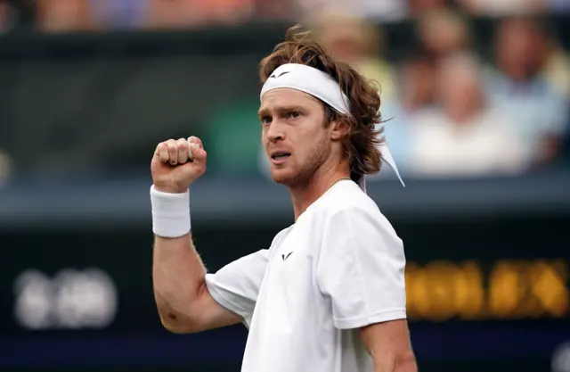 Andrey Rublev pumps his fist in celebration