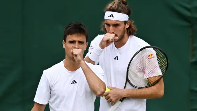 Petros and Stefanos Tsitsipas in men's doubles action