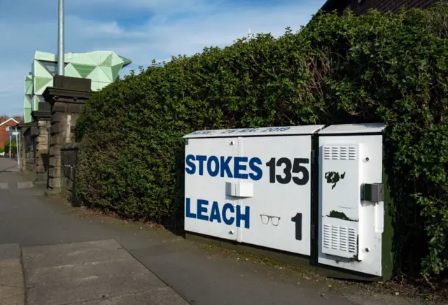 Electricity box outside Headingley with 2019 scores by Stokes and Leach