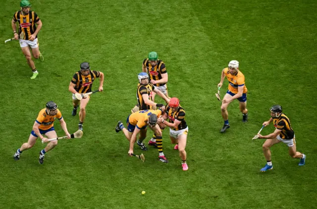 Players scramble for the ball