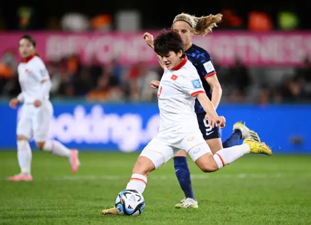 Tran Thi Thu of Vietnam passes the ball during the FIFA Women's World Cup Australia & New Zealand