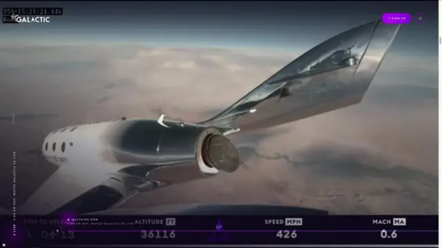 A view from the exterior of Virgin Galactic's Unity rocket plane