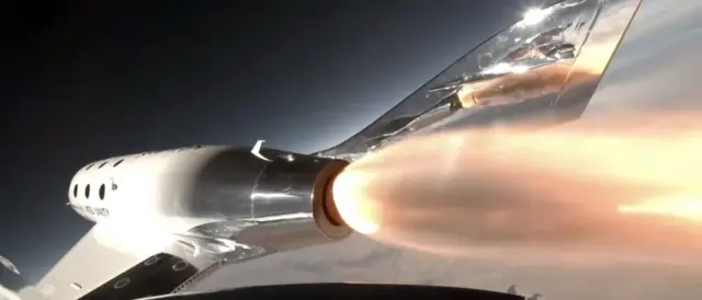 Virgin Galactic’s VSS Unity, the reusable rocket-powered space plane carrying the company’s first crew of tourists to space