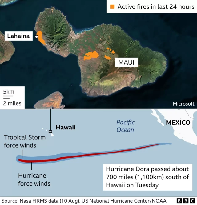 Map of Hawaii and fires