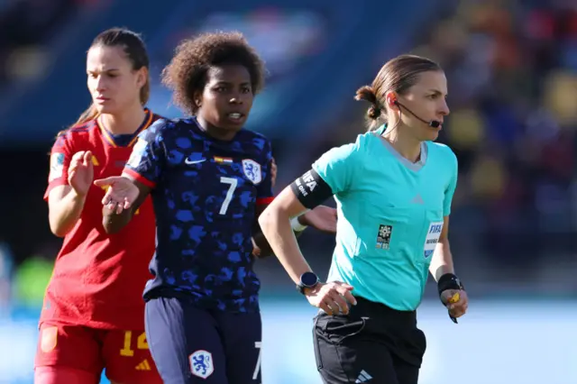 Netherlands' Lineth Beerensteyn can't believe the penalty is overturned