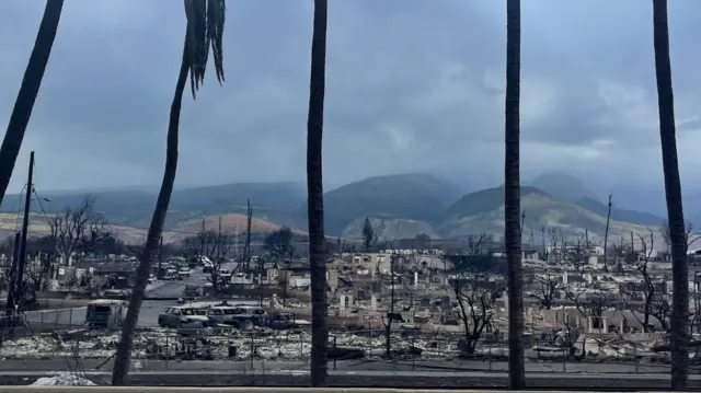 A view of the charred remains after wildfires engulfed the historic town of Lahaina, Maui