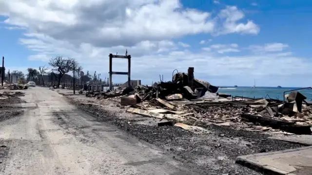 A view of damage cause by wildfires in Lahaina, Maui