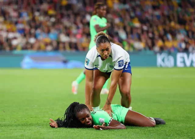 Lauren James of England stamps on Michelle Alozie of Nigeria