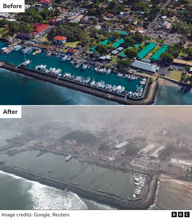 Before and after of Lahaina port