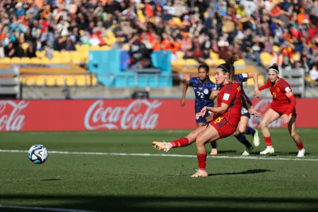 Mariona Caldentey scores a penalty to put Spain ahead