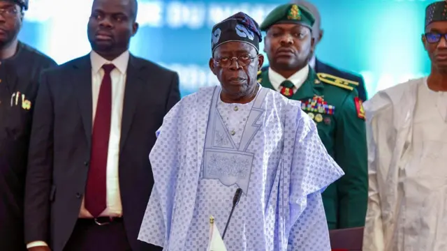 The President of Nigeria Bola Ahmed Tinubu, (C), and leaders of the Economic Community of West African States (Ecowas) meet to discuss the political situation in Niger, in Abuja, Nigeria, 10 August 2023.