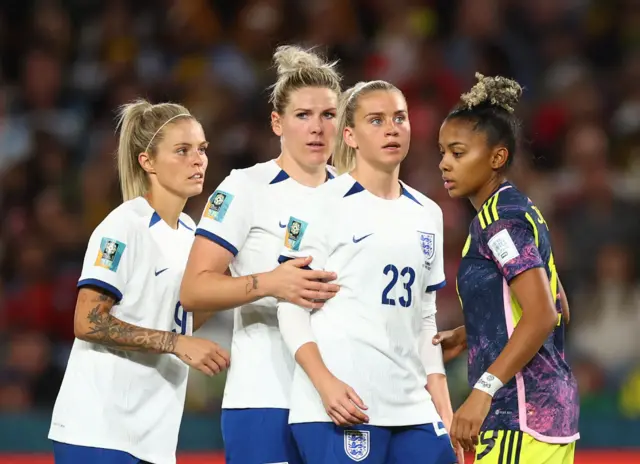 England players at a corner