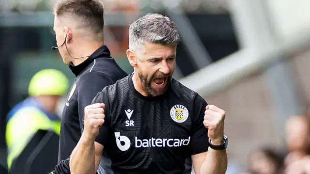 St Mirren boss Stephen Robinson celebrates at full-time