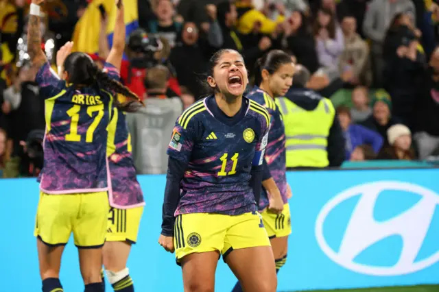 Catalina Usme celebrates for Colombia