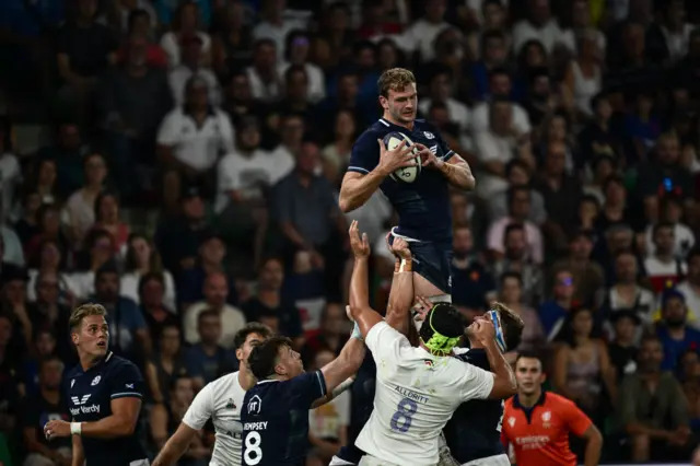 Scotland's Richie Gray receives a lineout against France