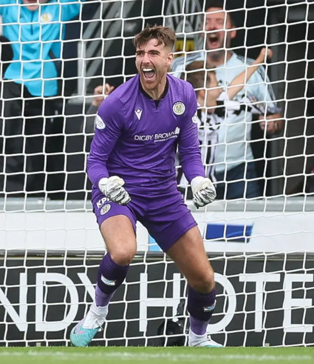 Zach Hemming celebrates his penalty save for St Mirren