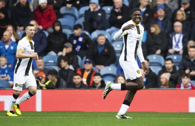 Joel Nouble celebrates an early goal at Ibrox last October