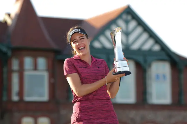 Georgia Hall with the Women's Open trophy in 2018