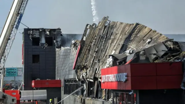 A view of a ruined supermarket building