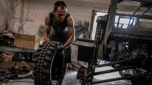 A volunteer mechanic for the Ukrainian military in Zaporizhzhia last week