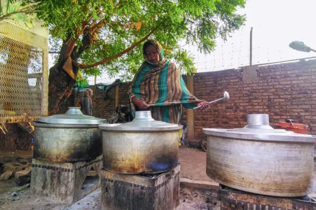 charity kitchen providing food for the displaced at a camp in Wad Madani, the capital of Sudan's al-Jazirah state.