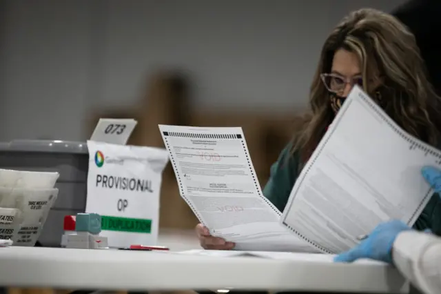 Election worker checking ballot papers in Georgia