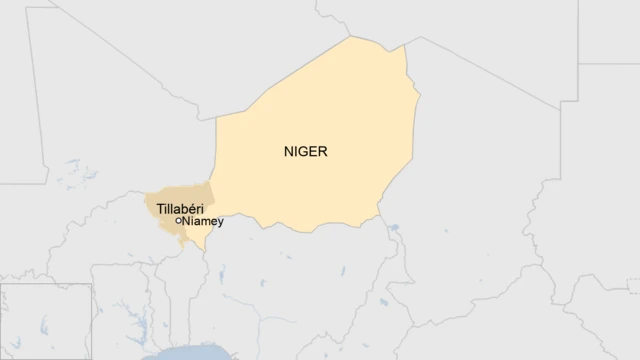 Map of Nigeri showing Niamey and Tillaberi