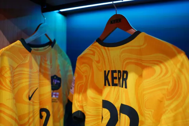 Sam Kerr'shirt hangs ready in the changing room.