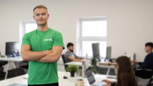 CEO Luke Chapman in the office of his business, Earth Broadband