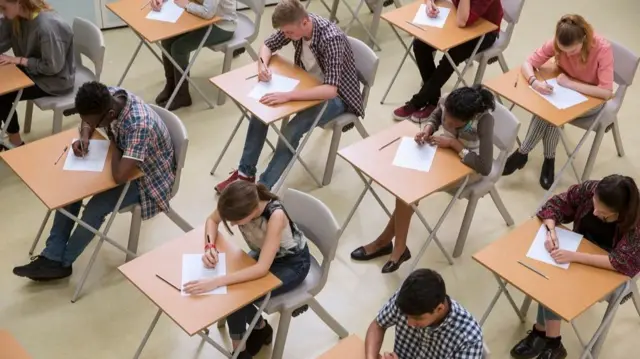 Students taking an exam