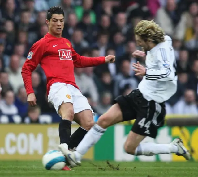 Cristiano Ronaldo for Manchester United against Derby's Robbie Savage in 2008