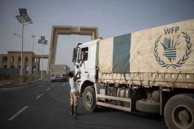 A lorry carrying food aid from the UN's World Food Programme.