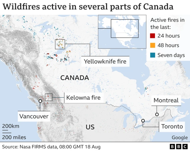 A map of the fires in Canada