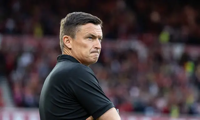 Sheffield United boss Paul Heckingbottom looks on from the sideline