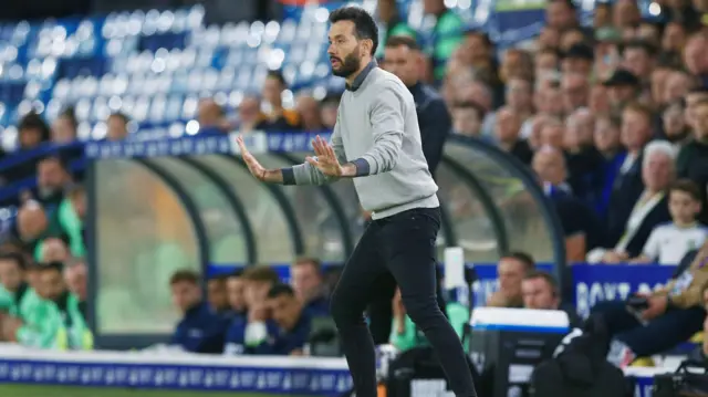 West Brom manager Carlos Corberan on the touchline during their game against Leeds