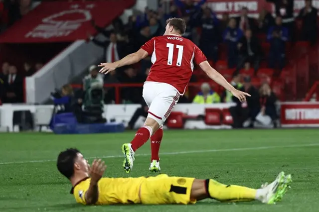 Chris Wood runs to the corner celebrating his goal