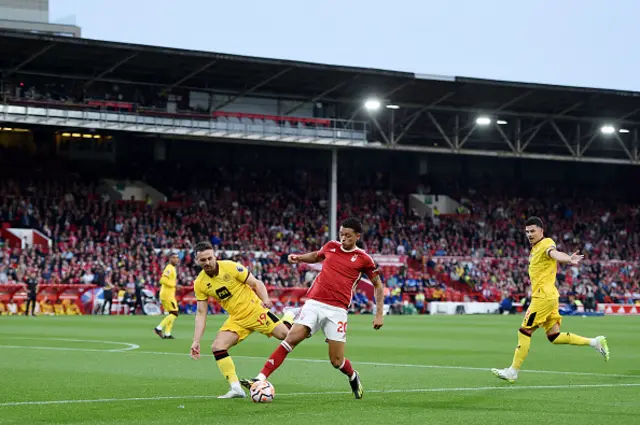 Brennan Johnson on the ball for Notts Forest