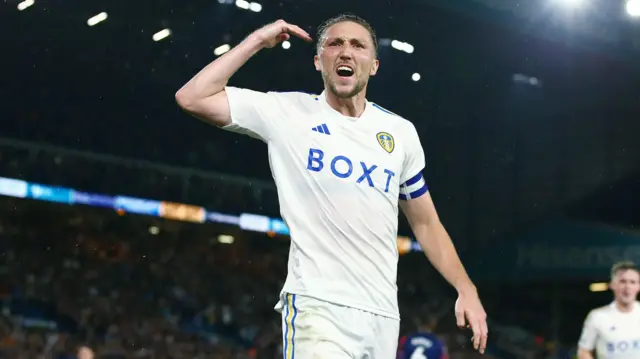 Luke Ayling celebrates his goal for Leeds against West Brom