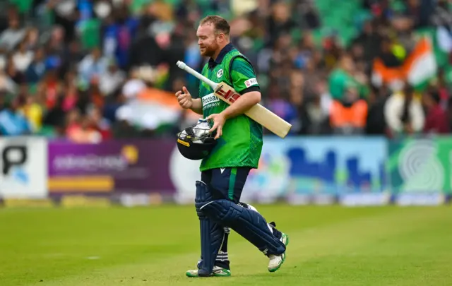 Ireland batter Paul Stirling after being dismissed by India bowler Ravi Bishnoi