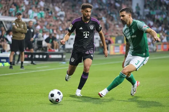 Noussair Mazraoui on the ball for Bayern