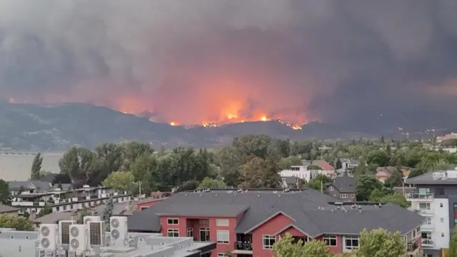 Fire can be seen on the hills overlooking Kelowna