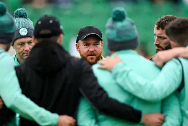 Ireland captain Paul Stirling gives his team talk before the match