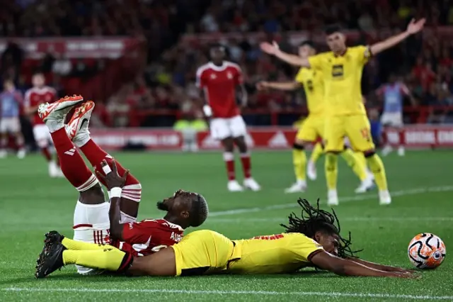 Serge Aurier is caught by Yasser Larouci in the box