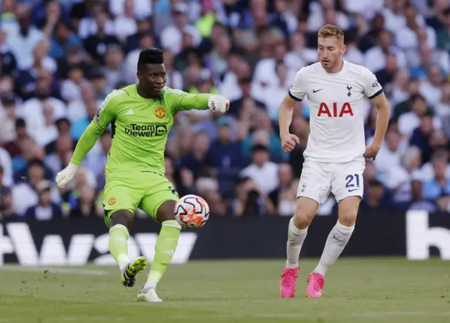 Onana winds up to send a ball long to the forwards.