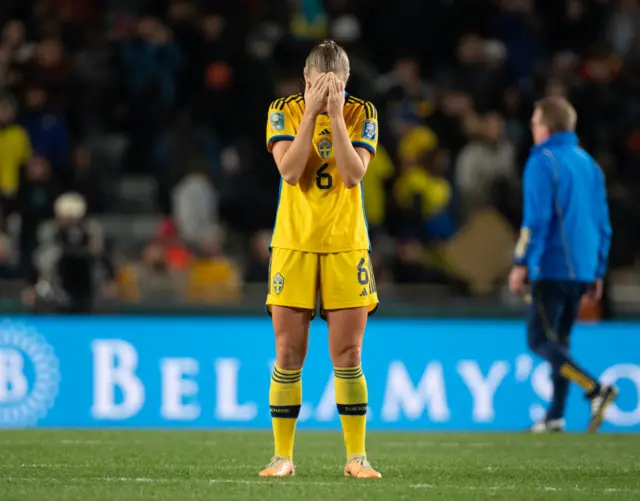 Magda Eriksson looks dejected