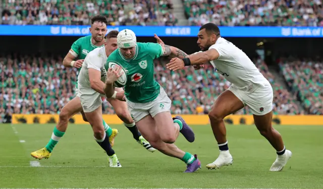 Mack Hansen in action for Ireland against England