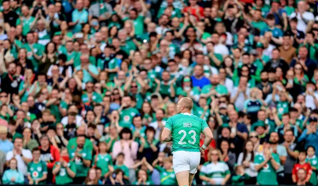 Ireland fans applaud Keith Earls as he takes to the field to win his 100th Ireland